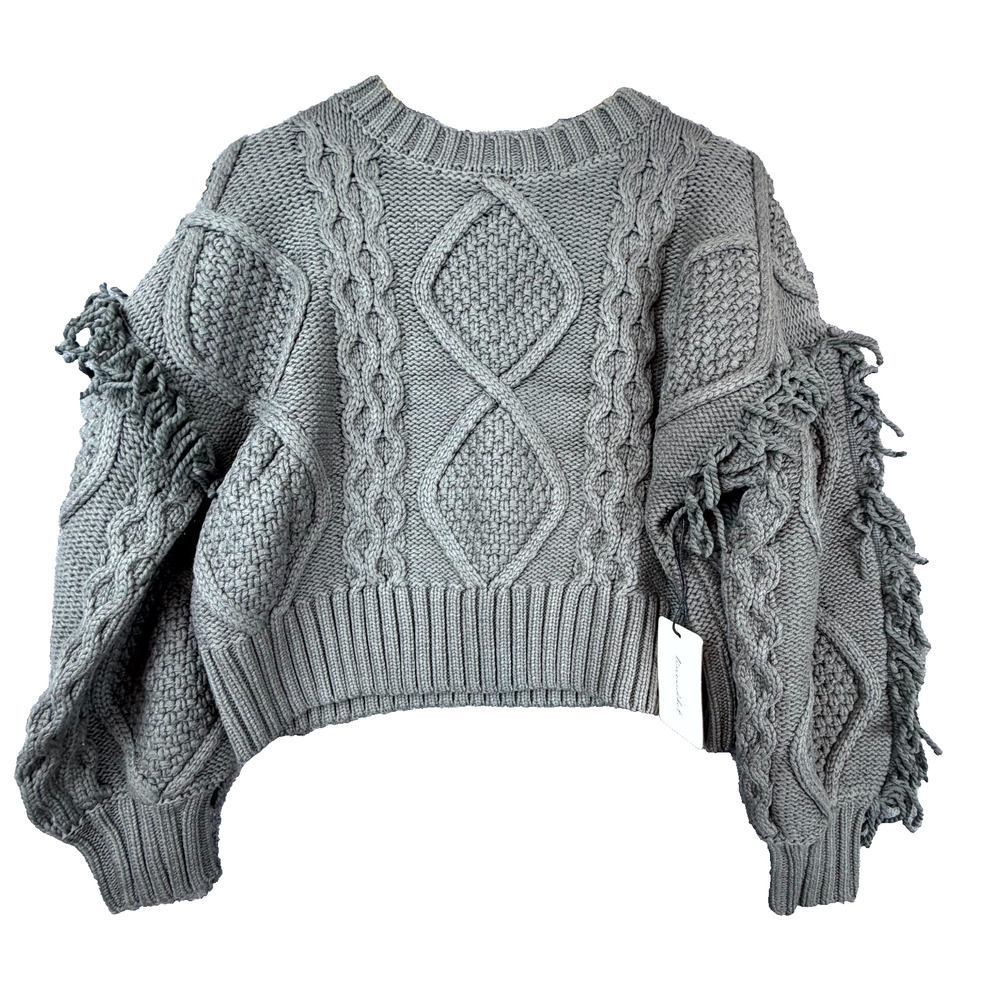Line & Dot Jasper Fringe‎ Sweater Womens Small Charcoal Gray Ski Cabin Wintery